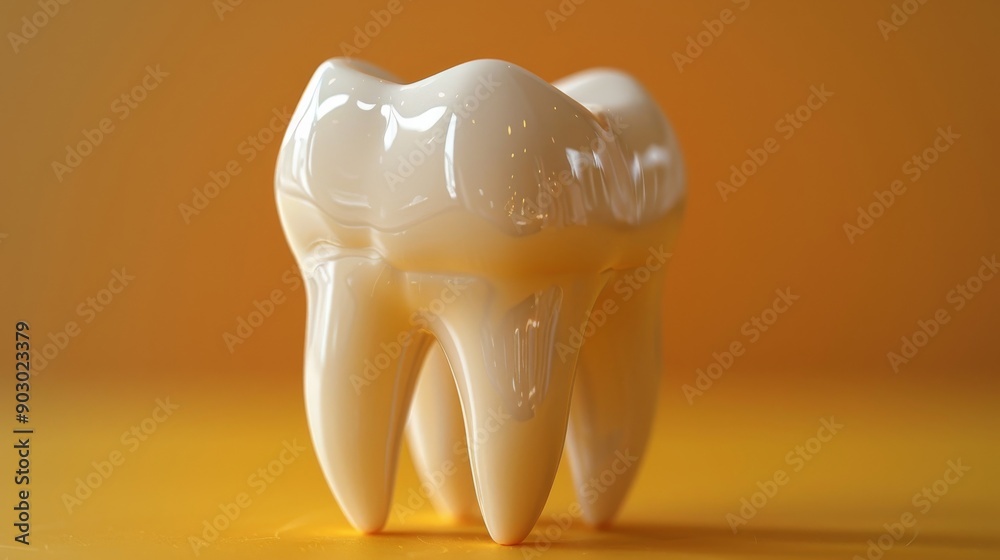 Single white tooth standing on a yellow background Single white tooth standing on a yellow background