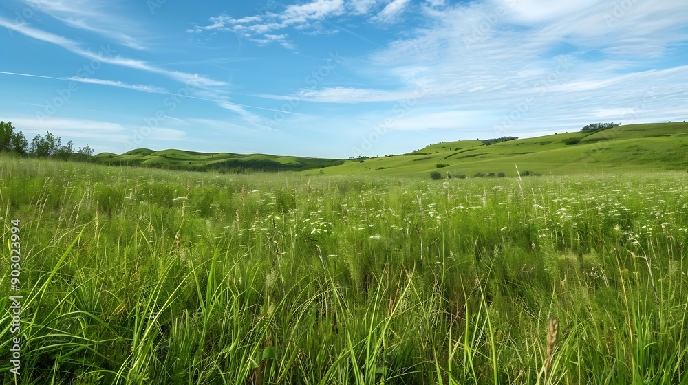 Lush green grass on field and hill grasslands national park val marie saskatchewan canada : Generative AI Lush green grass on field and hill grasslands national park val marie saskatchewan canada : Generative AI