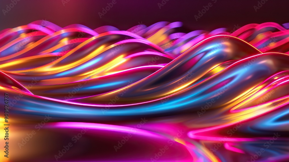 3D neon light waves creating an abstract glowing background 3D neon light waves creating an abstract glowing background