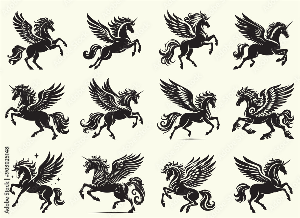 Obraz premium Pegasus Silhouette Vector Illustration