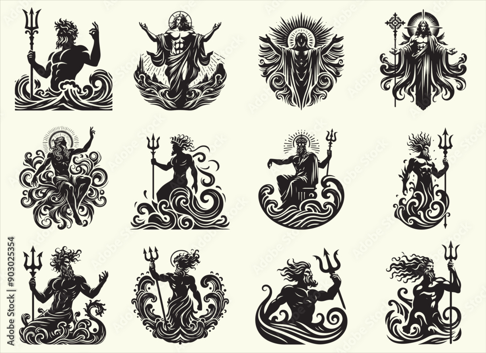 Mythical god Jeus Silhouette Vector Illustration