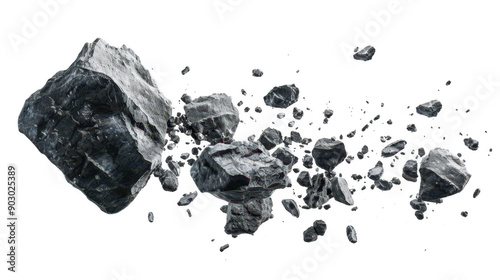 Dynamic Shattering Rock Fragments in Motion Captured Midair