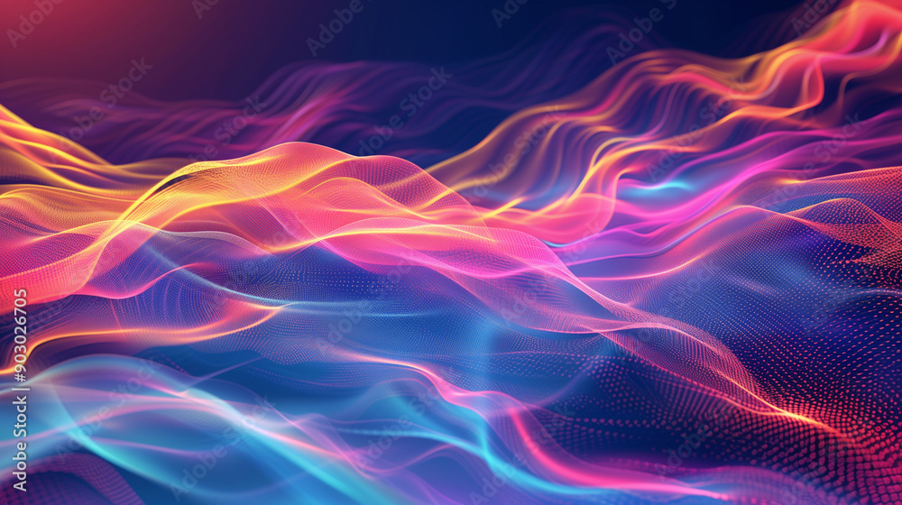 sound waves bouncing off surfaces, bright and vibrant colors sound waves bouncing off surfaces, bright and vibrant colors