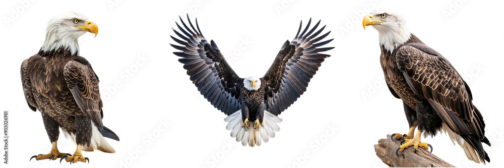 Obraz premium Set of A majestic bald eagle isolated on transparent background (5)
