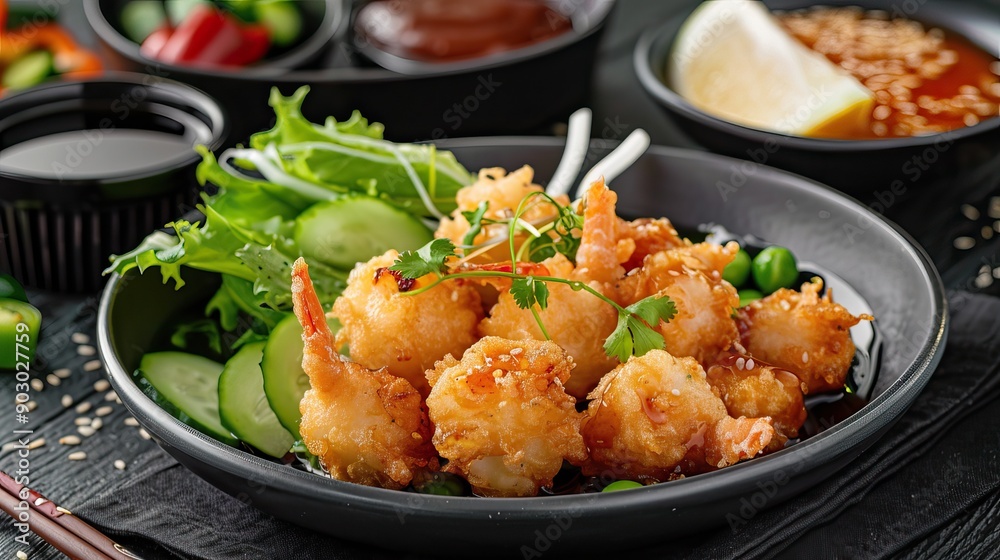Chicken and vegetable tempura with dipping sauce Chicken and vegetable tempura with dipping sauce