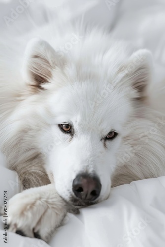 Samoyed Dog in Snowy Landscape