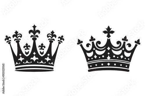 Crowns icon set. Vector crown logo collection. Flat silhouettes isolated on white background - Generative AI