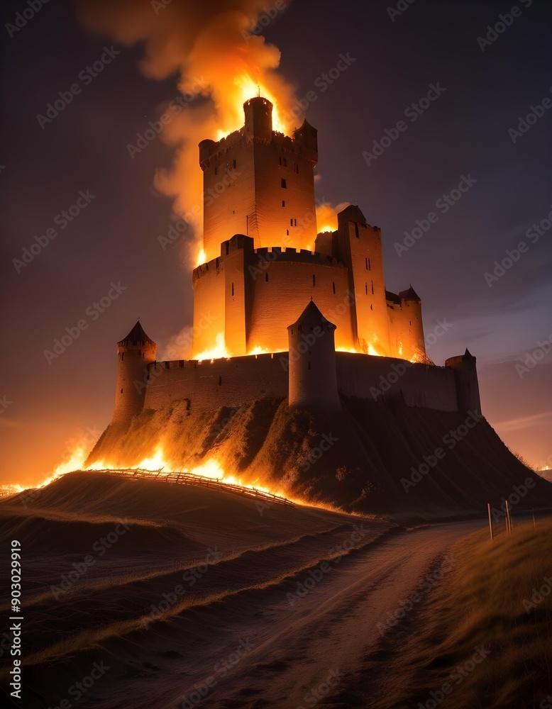 Obraz premium burning castle 3d