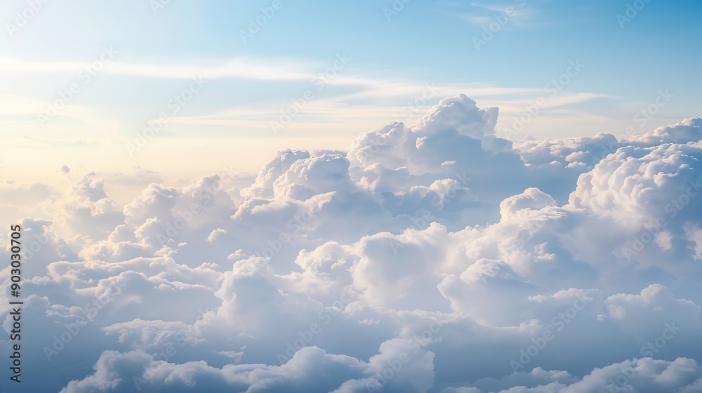 Obraz premium High nature view large white clouds on soft sky background in the morning View of white cloudy on the plane : Generative AI