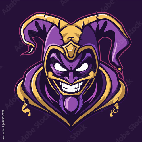 Jester vector mascot logo design with modern illustration concept style for badge, emblem and tshirt printing. Jester sticker. Jester illustration for sport and esport team logotype