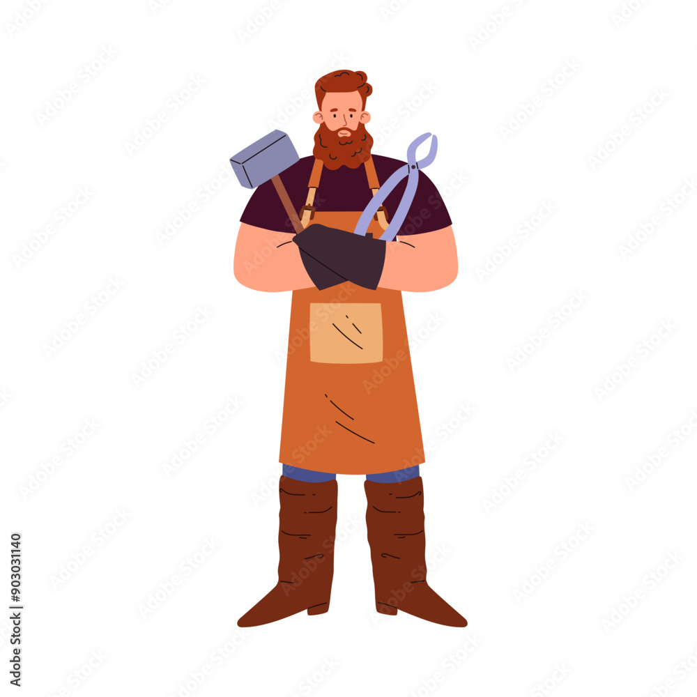 Vector illustration of a blacksmith. Medieval master in flat style. Vector illustration of a blacksmith. Medieval master in flat style.