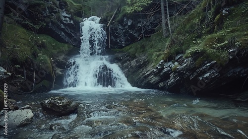 Calm and relaxing scenery Idyllic waterfall at crystal clear water mountain stream in amazing landscape Hundsbachfall near Eibenboden in tscherland in Lower Austria : Generative AI photo