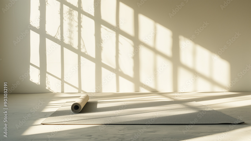 Obraz premium Yoga Mat in Sunlit Minimalist Room