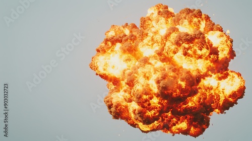 Massive fireball, chaotic explosion, fiery debris, copy space for text, focus cover all object, deep dept of field photo