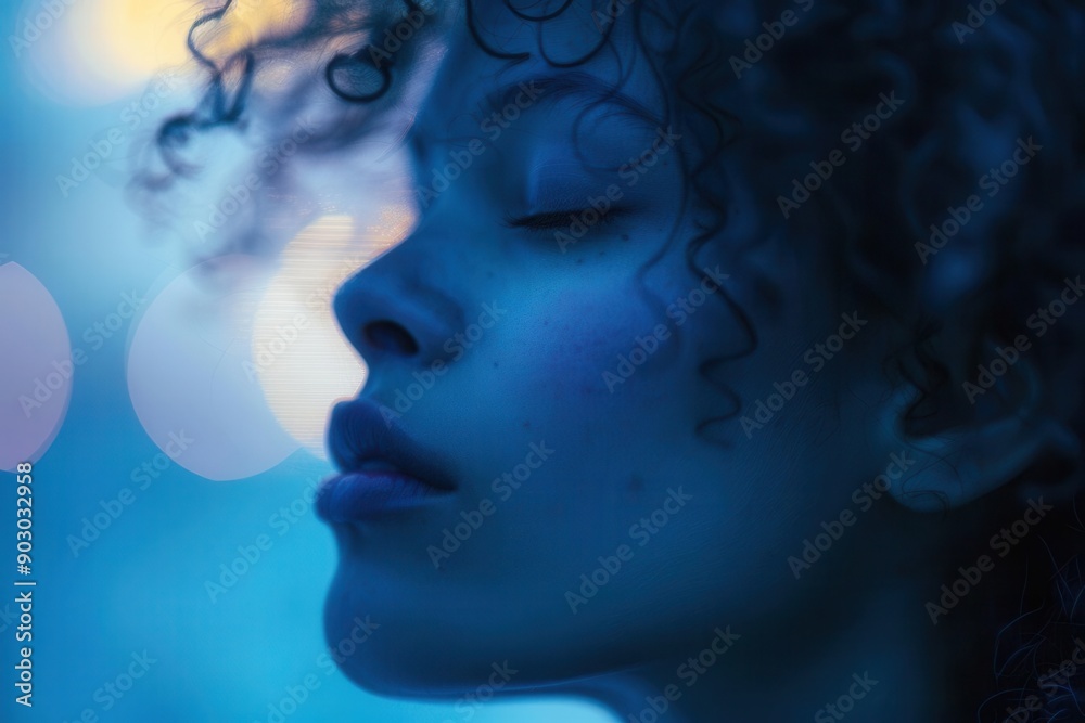 Person with a quiet expression, cool blue setting sun light, Blue Monday mood, detailed and moody, Person with a quiet expression, cool blue setting sun light, Blue Monday mood, detailed and moody,