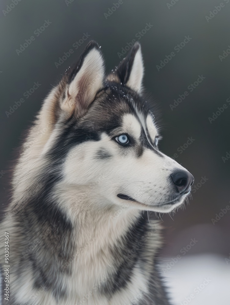 Fototapeta premium Siberian Husky with Blue Eyes in Profile