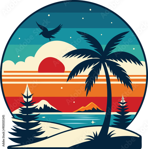 Vector illustration Vintage Tropical Graphic t shirt. Adventure t shirt design.