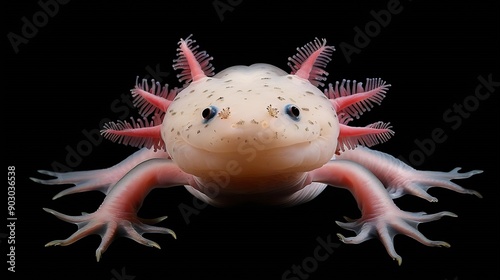 Axolotl Ambystoma mexicanum from front Salamander black background : Generative AI photo