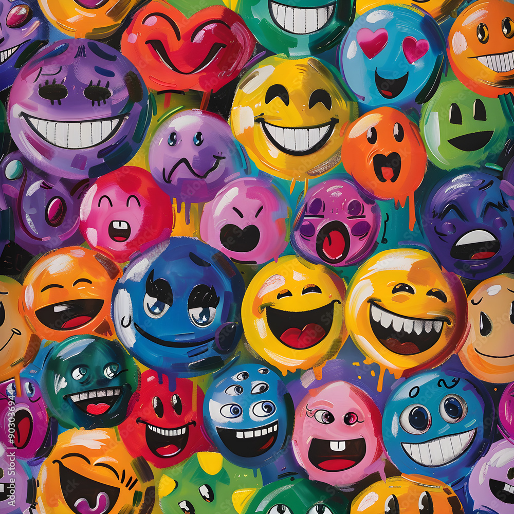 Colorful Array of Emoticons Reflecting Diverse Human Expressions in a Digital Collage Colorful Array of Emoticons Reflecting Diverse Human Expressions in a Digital Collage