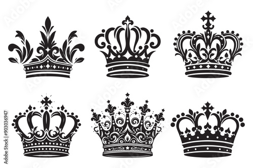 Crowns icon set. Vector crown logo collection. Flat silhouettes isolated on white background - Generative AI