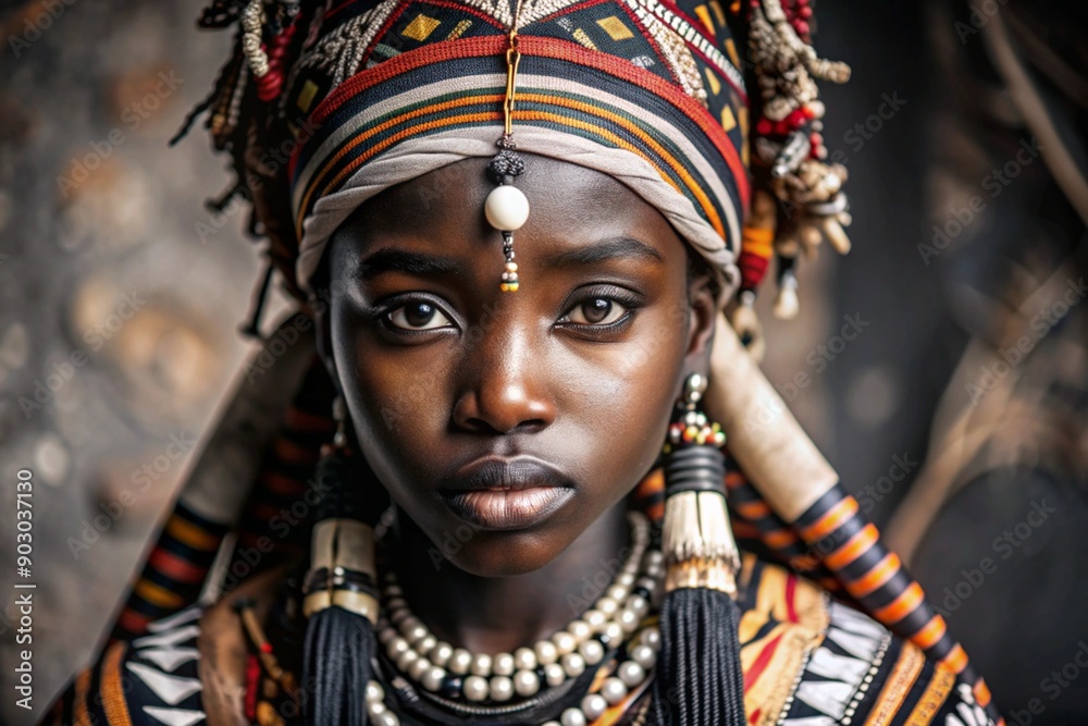 A beautiful black African girl in a traditional African national costume. Against the background of bones. The portrait symbolizes the traditions, culture and beauty of the African people. A beautiful black African girl in a traditional African national costume. Against the background of bones. The portrait symbolizes the traditions, culture and beauty of the African people.