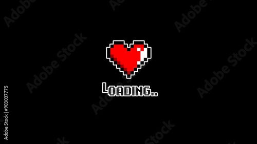 Retro Heart Pixel loading bar animation,alpha channel and loop animation.