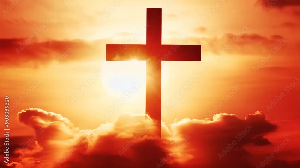 Silhouette of a cross against a vivid Silhouette of a cross against a vivid