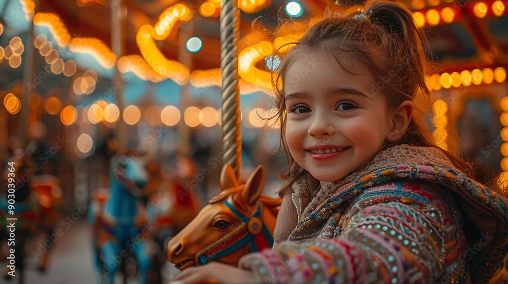 A lively family amusement park experience, children riding a merry-go-round, parents waving and smiling, colorful horses and bright lights, sunny day, vibrant and detailed, natural lighting, A lively family amusement park experience, children riding a merry-go-round, parents waving and smiling, colorful horses and bright lights, sunny day, vibrant and detailed, natural lighting,