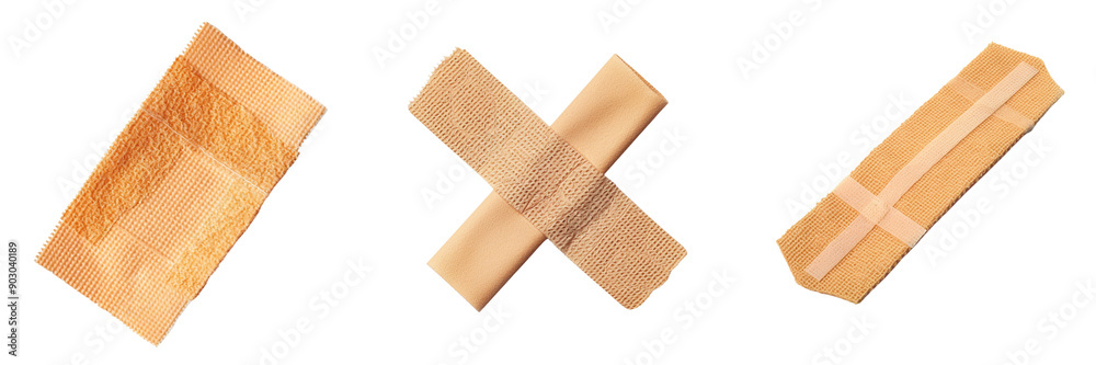 Set of A clean and bright band-aid, ready to use isolated on transparent background Set of A clean and bright band-aid, ready to use isolated on transparent background