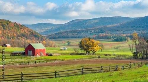 Farm New York Landscape: Autumn Fields and Nature Views in Upstate Mountains photo