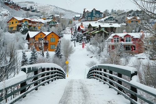 Homes Utah - Ski Run Bridge Connecting Downtown Park City: Winter Vacation in Utah Mountains photo