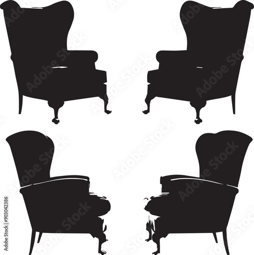 Retro Chair Artistic Silhouette Elements in Black