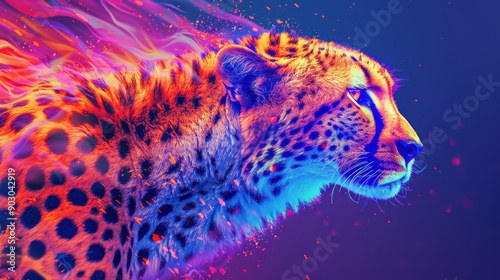 A high-energy cheetah print with vivid colors and sharp contrasts, creating a vibrant and eye-catching background