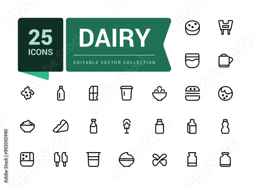 Dairy icons set. Outline set of dairy vector icons for ui design. Outline icons pack. Editable vector line icon set and illustration for web and UI application.