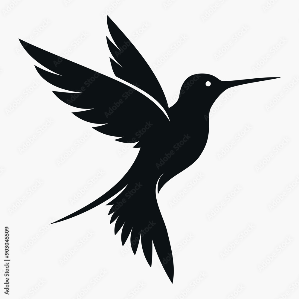 Obraz premium Silhouette Flying Hummingbird vector illustration with white background, Vector Birds Collection