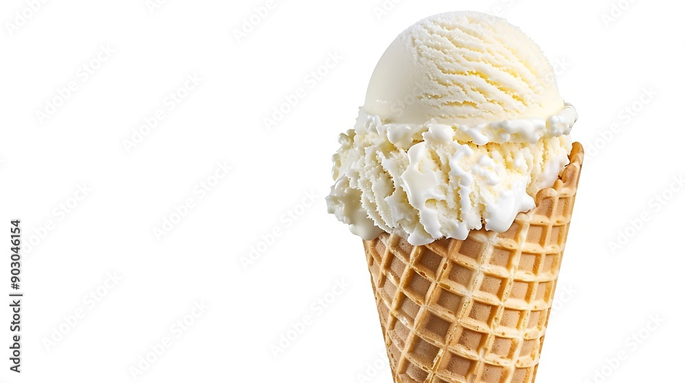 Vanilla soft ice cream in waffle cone isolated on white background with clipping path : Generative AI Vanilla soft ice cream in waffle cone isolated on white background with clipping path : Generative AI