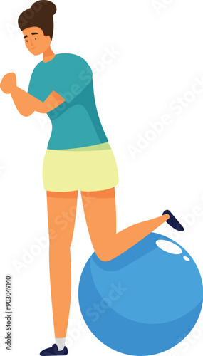 Young woman is doing fitness exercises at home using a fitball