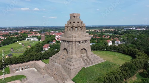 aerial round shot of the Monument to the Battle of Nations in Leipzig 1813, 
