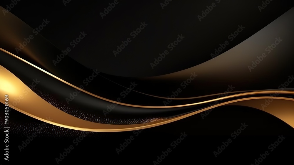 Abstract background with black and gold wavy lines. Abstract background with black and gold wavy lines.