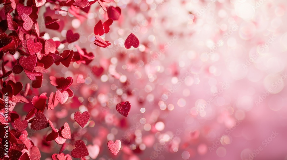A romantic background featuring a cascade of red and pink hearts, creating a warm and affectionate mood for any design A romantic background featuring a cascade of red and pink hearts, creating a warm and affectionate mood for any design