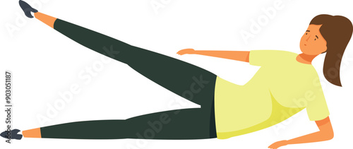 Young woman is training her abdominal muscles lying on the floor and lifting her legs up