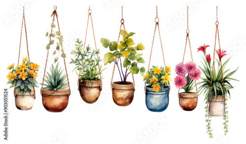 Fototapeta Naklejka Na Ścianę i Meble -  PNG Flower pots hanging nature plant.