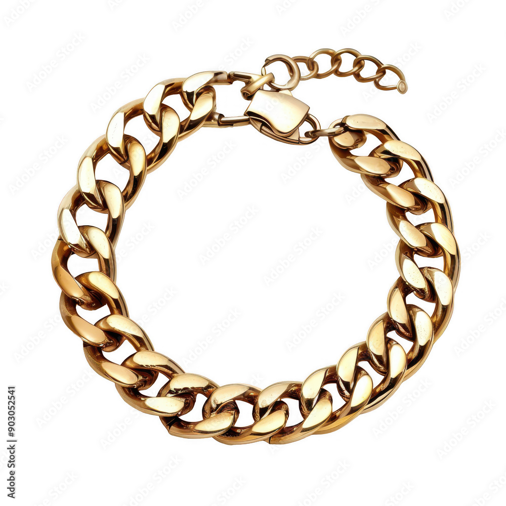 Obraz premium Elegant Gold Bracelet with a Classic Chain Link Design on White Background
