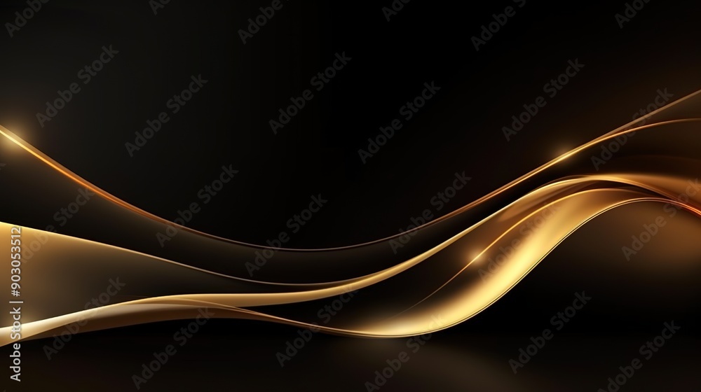 Fototapeta premium Abstract golden wave design on black background.