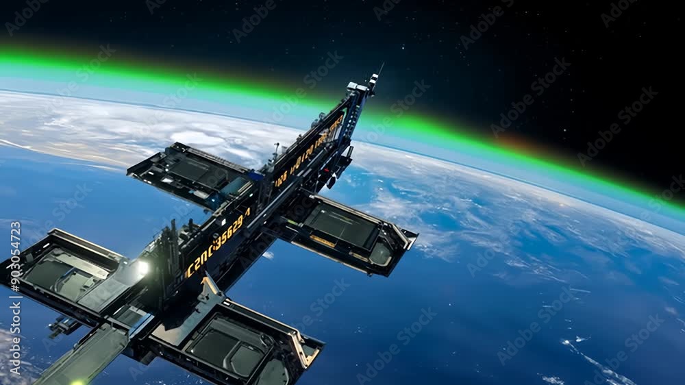 Exploration of a Futuristic Space Station Orbiting Earth at Sunrise Exploration of a Futuristic Space Station Orbiting Earth at Sunrise