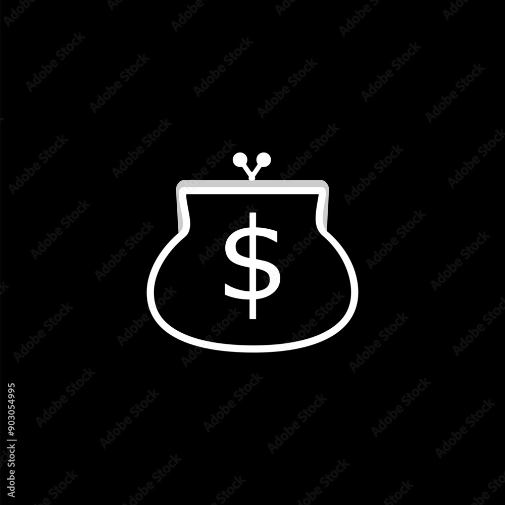 Purse, money. icon as cash money bag isolated on black background. Purse, money. icon as cash money bag isolated on black background.