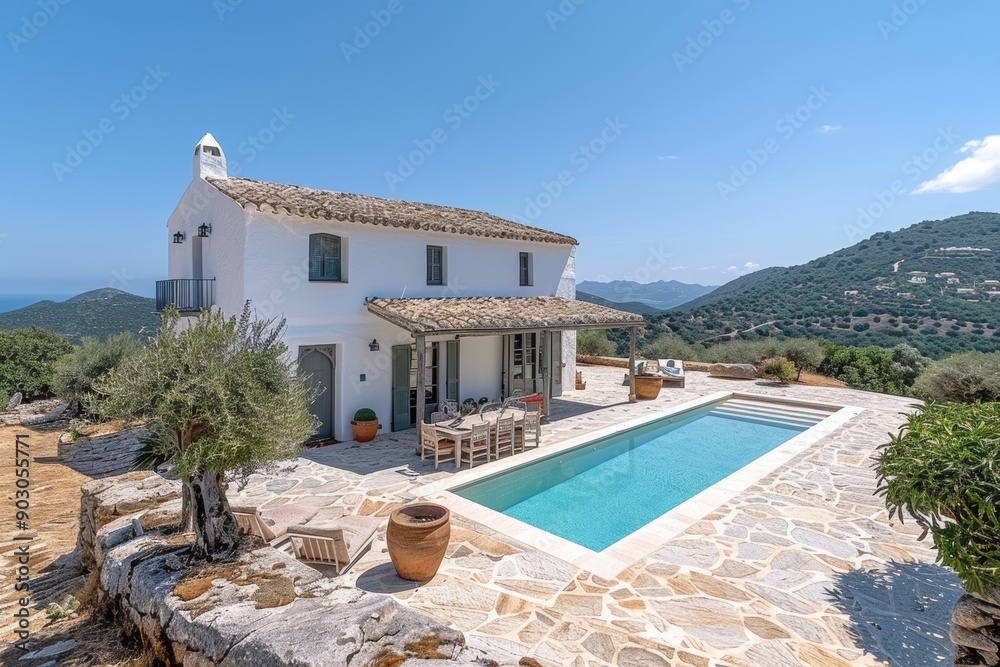 Fototapeta premium Contemporary upscale villa with pool ideal vacation residence, real estate vision