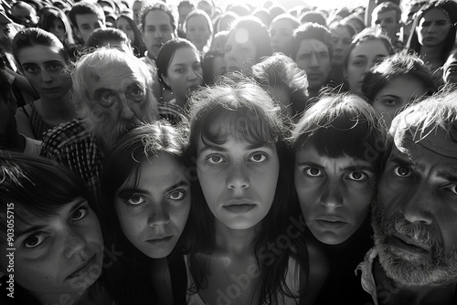 a crowd of people looks judgy at the observer