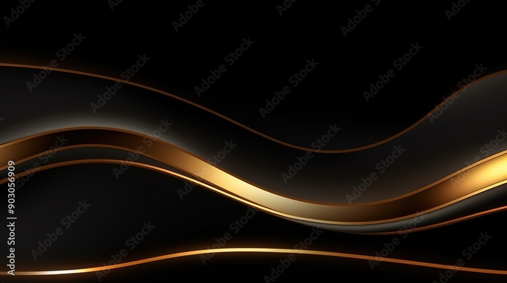 Abstract black background with golden curved lines. Abstract black background with golden curved lines.