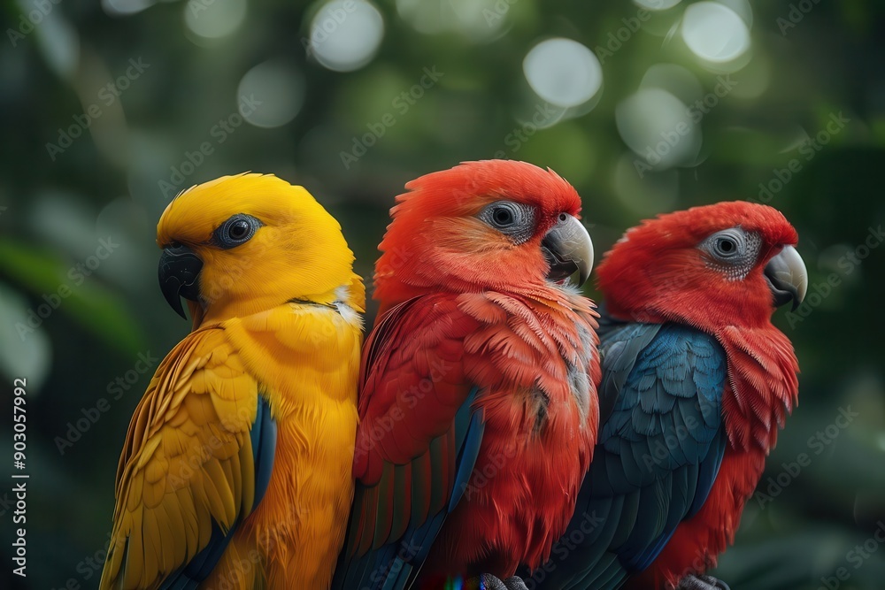 Fototapeta premium Three Parrots in a Row.